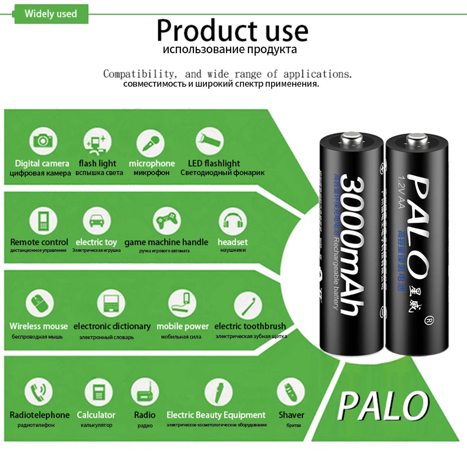 PALO AA and AAA Rechargeable Batteries 3000mAh NI-MH AA Battery LR6 1100mAh AAA LR3+LCD USB USB Charger for 1.2V AA AAA Battery
