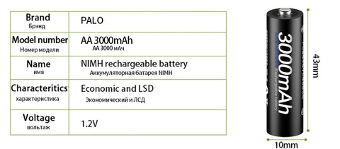 PALO AA and AAA Rechargeable Batteries 3000mAh NI-MH AA Battery LR6 1100mAh AAA LR3+LCD USB USB Charger for 1.2V AA AAA Battery