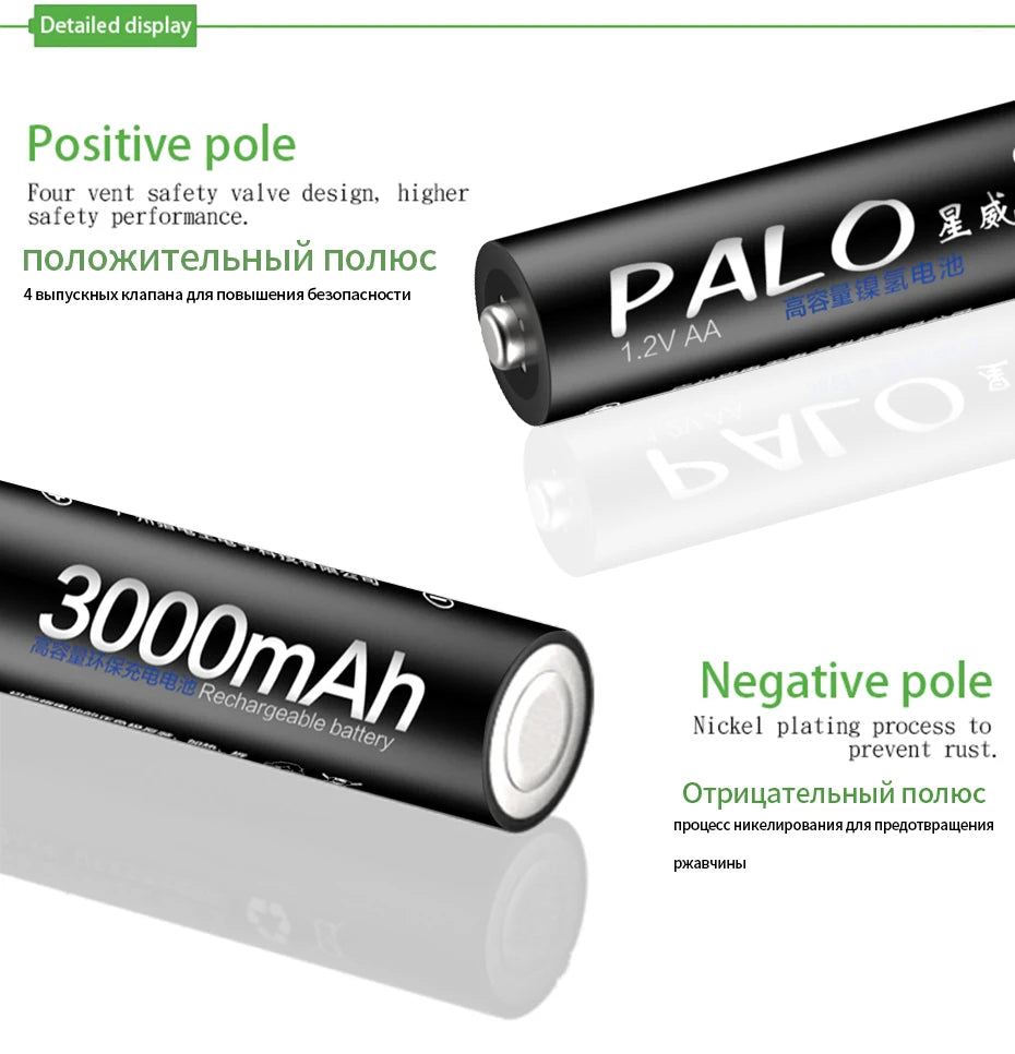 PALO AA and AAA Rechargeable Batteries 3000mAh NI-MH AA Battery LR6 1100mAh AAA LR3+LCD USB USB Charger for 1.2V AA AAA Battery