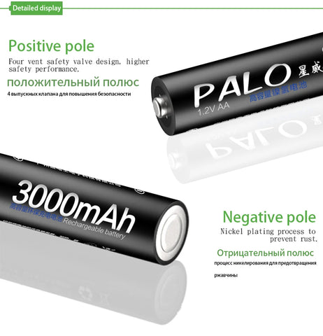 PALO AA and AAA Rechargeable Batteries 3000mAh NI-MH AA Battery LR6 1100mAh AAA LR3+LCD USB USB Charger for 1.2V AA AAA Battery