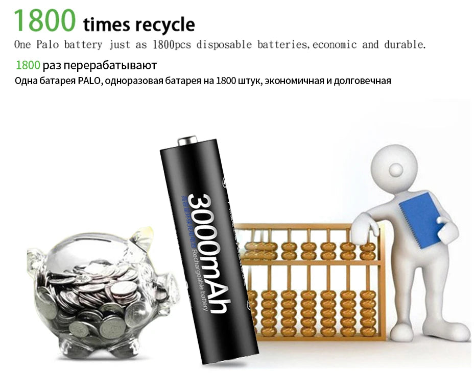 PALO AA and AAA Rechargeable Batteries 3000mAh NI-MH AA Battery LR6 1100mAh AAA LR3+LCD USB USB Charger for 1.2V AA AAA Battery
