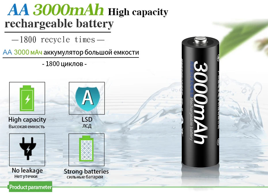 PALO AA and AAA Rechargeable Batteries 3000mAh NI-MH AA Battery LR6 1100mAh AAA LR3+LCD USB USB Charger for 1.2V AA AAA Battery