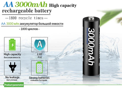 PALO AA and AAA Rechargeable Batteries 3000mAh NI-MH AA Battery LR6 1100mAh AAA LR3+LCD USB USB Charger for 1.2V AA AAA Battery