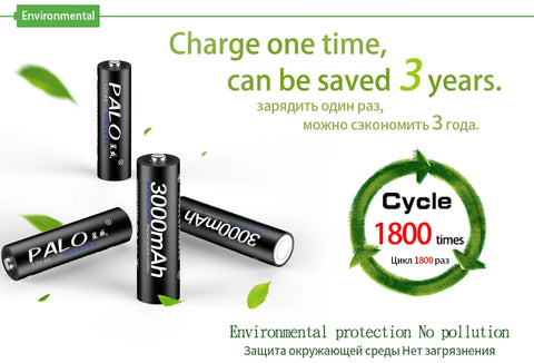 PALO AA and AAA Rechargeable Batteries 3000mAh NI-MH AA Battery LR6 1100mAh AAA LR3+LCD USB USB Charger for 1.2V AA AAA Battery