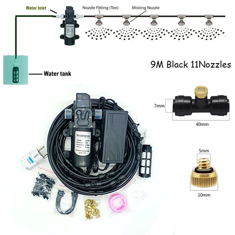 6-18M Misting Kits 12V DC Pump Spray Dust Removal System Fog Nozzles Low Pressure Atomization Humidify Cooling Watering