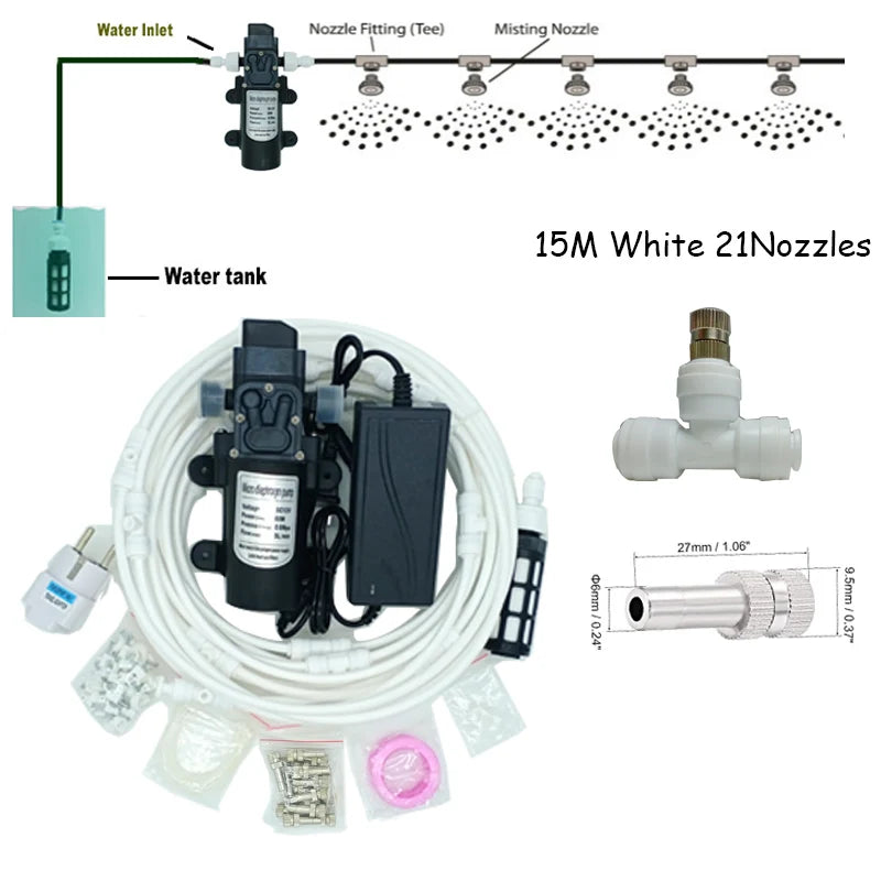 6-18M Misting Kits 12V DC Pump Spray Dust Removal System Fog Nozzles Low Pressure Atomization Humidify Cooling Watering