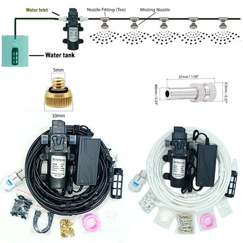 6-18M Misting Kits 12V DC Pump Spray Dust Removal System Fog Nozzles Low Pressure Atomization Humidify Cooling Watering