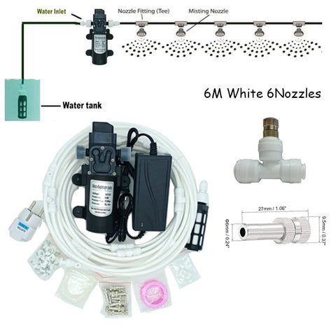 6-18M Misting Kits 12V DC Pump Spray Dust Removal System Fog Nozzles Low Pressure Atomization Humidify Cooling Watering
