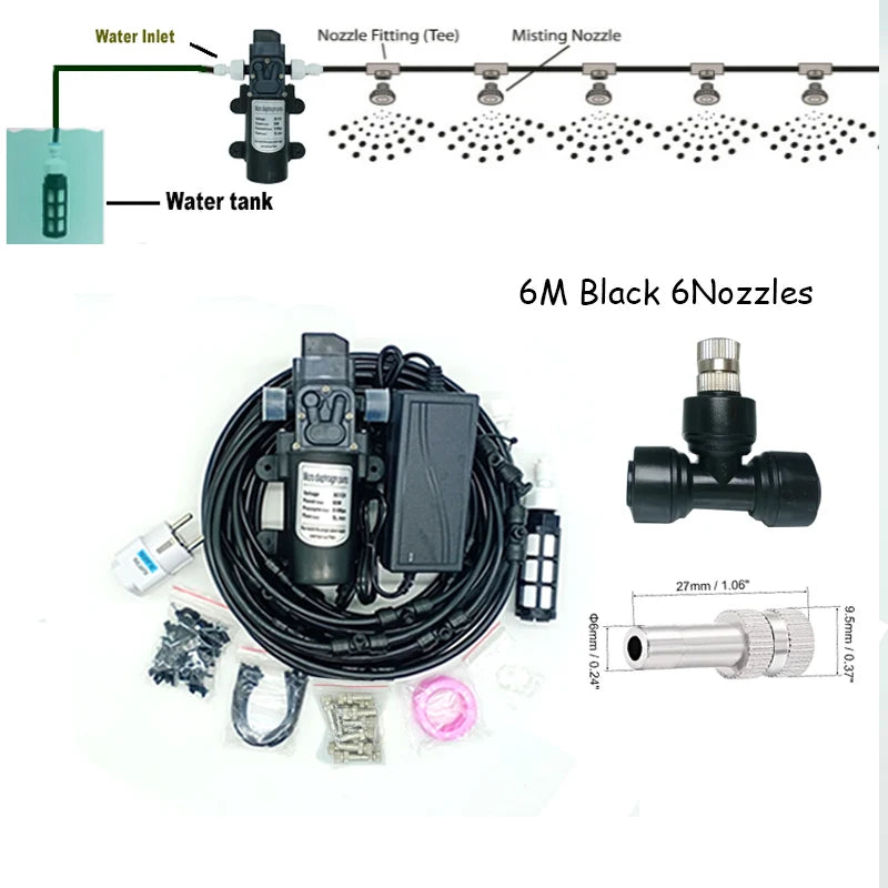 6-18M Misting Kits 12V DC Pump Spray Dust Removal System Fog Nozzles Low Pressure Atomization Humidify Cooling Watering