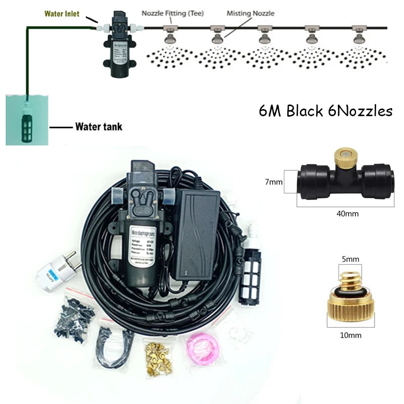 6-18M Misting Kits 12V DC Pump Spray Dust Removal System Fog Nozzles Low Pressure Atomization Humidify Cooling Watering