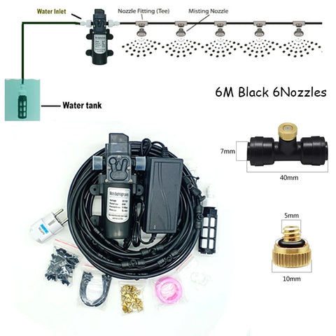 6-18M Misting Kits 12V DC Pump Spray Dust Removal System Fog Nozzles Low Pressure Atomization Humidify Cooling Watering