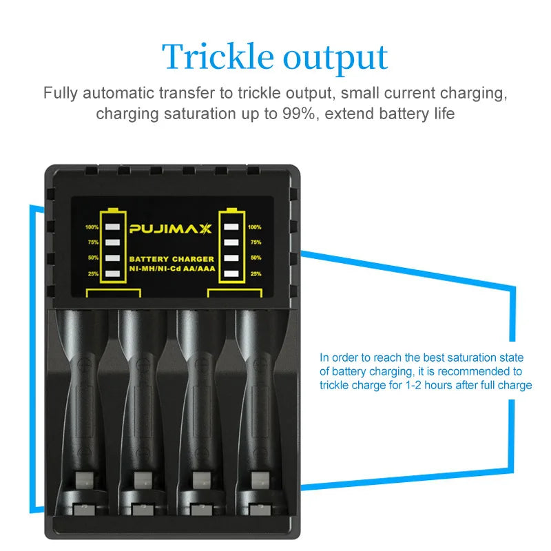 Battery Charger for AAA/AA Rechargeable 4 Slot Batter Charger With LED Indicator Charger Cable for AA/AAA Ni-MH/Ni-Cd Batteries