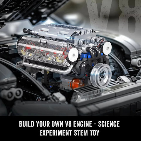 Diy King10088 V8 Engine Building Kit - Build Your Own V8 Engine Toy, 8-Cylinder Petrol Car Engine Replica Model Kit Building Kit