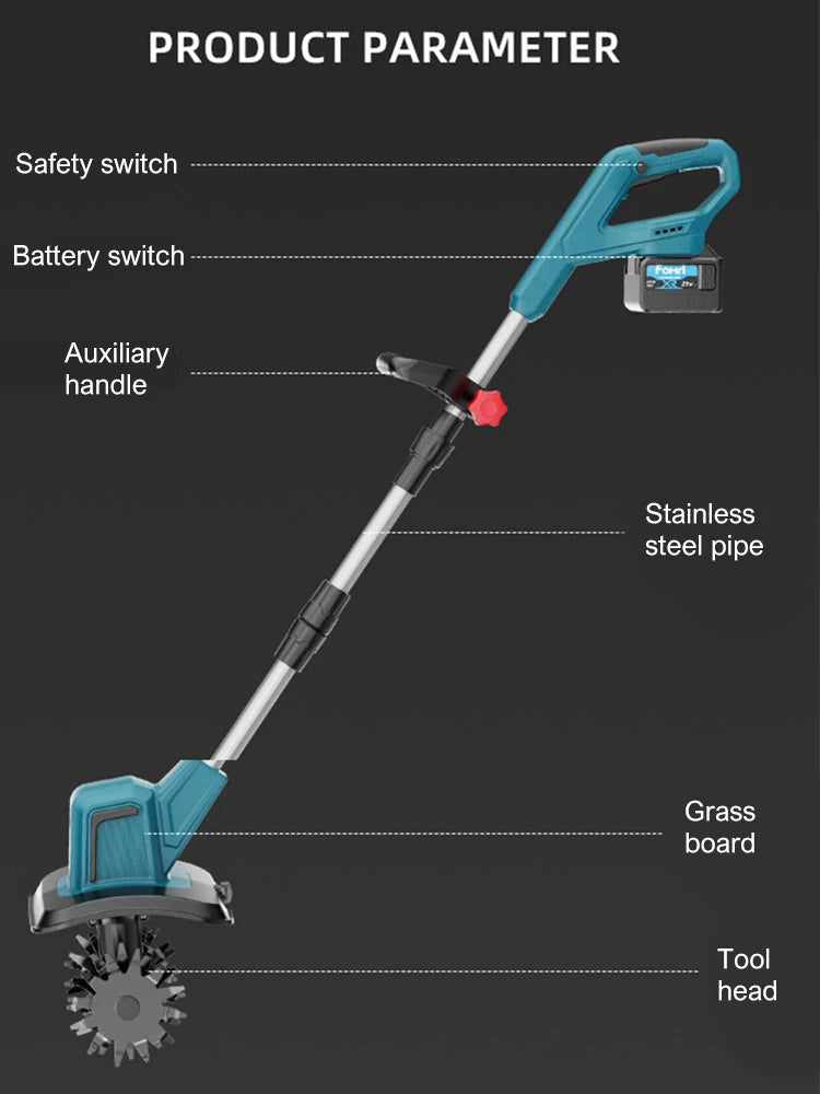 400W Electric Cultivator,21V Electric Tiller for Makita Battery,Electric Lawn Mower 4 Blades Cordless Grass Trimmer Garden Tools