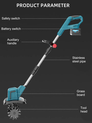 400W Electric Cultivator,21V Electric Tiller for Makita Battery,Electric Lawn Mower 4 Blades Cordless Grass Trimmer Garden Tools