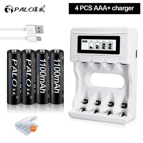 PALO AA and AAA Rechargeable Batteries 3000mAh NI-MH AA Battery LR6 1100mAh AAA LR3+LCD USB USB Charger for 1.2V AA AAA Battery