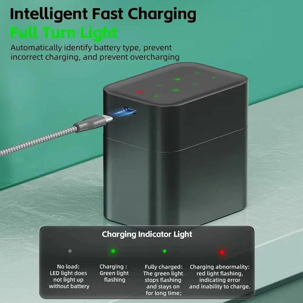 AA Smart Battery Charger 8 Slots for 1.5V AAA Rechargeable Lithium Ion Batteries Intelligent 1200 Times Recycle Fast USB Charger