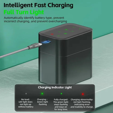 AA Smart Battery Charger 8 Slots for 1.5V AAA Rechargeable Lithium Ion Batteries Intelligent 1200 Times Recycle Fast USB Charger