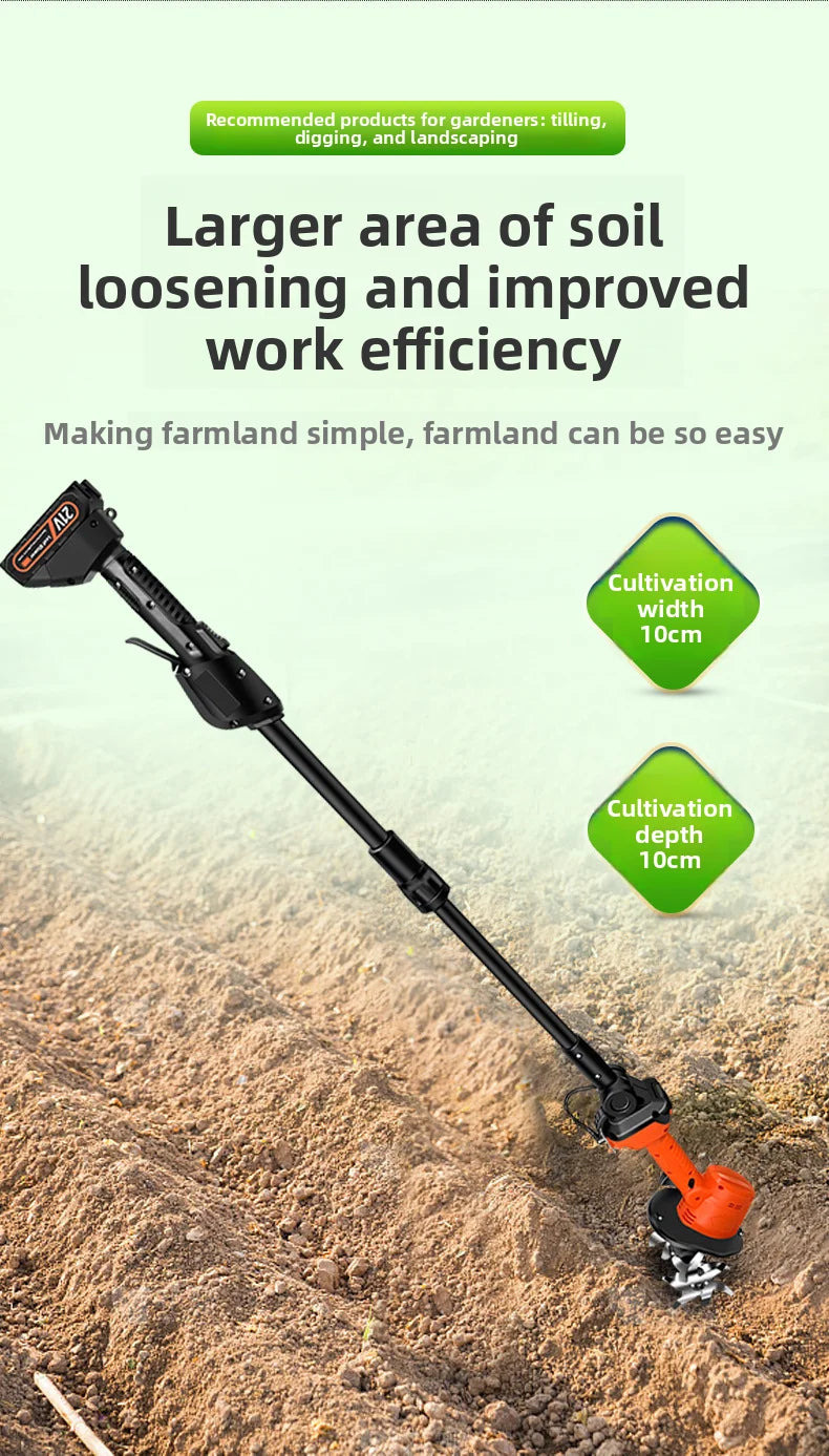 Cordless Electric Tiller Cultivator Portable Electric Garden Rotavator For Garden Vegetable Field Greenhouse Garden Power Tool