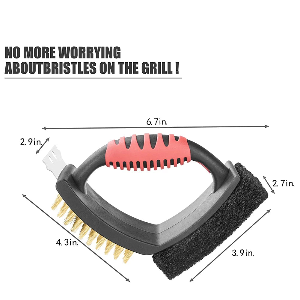 A19F-Grill Brush Grill Accessories Brass Grill Cleaning Brush 3 In 1 Multifunction BBQ Cleaning Brush Cleaning Brush Bristles