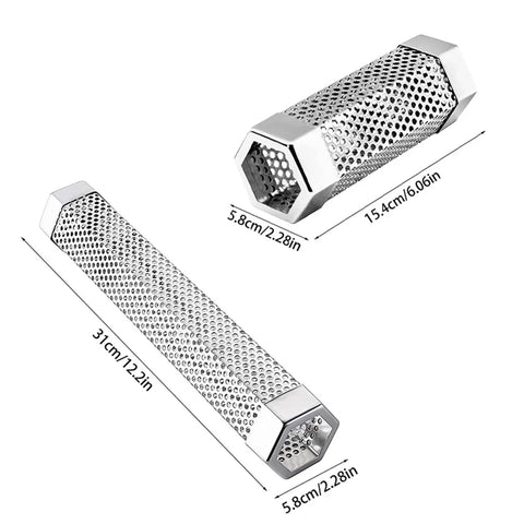 6/12 inch BBQ Stainless Steel Smoker Grill Tube Perforated Mesh Filter Gadget Pellet Smoking Generator Hexagon Spice Smoked Box