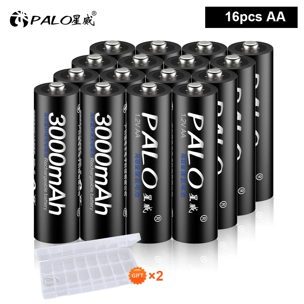 PALO AA and AAA Rechargeable Batteries 3000mAh NI-MH AA Battery LR6 1100mAh AAA LR3+LCD USB USB Charger for 1.2V AA AAA Battery