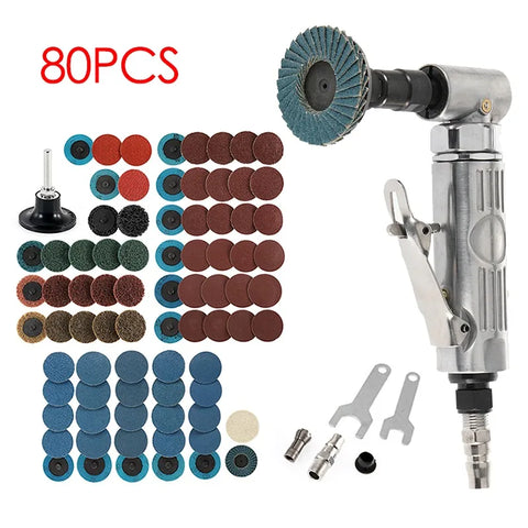 90 Degree Air Die Grinder Mini Air Grinder Pneumatic Grinding Polisher Mill Engraving Machine with Sanding Discs Tool Kit