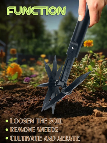 Garden Rotary Tiller Lawn Ripper Land Aerator Gardening Tool Weeding Digging Grass Turning Tool Handheld Soil Fork