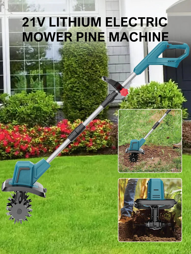 400W Electric Cultivator,21V Electric Tiller for Makita Battery,Electric Lawn Mower 4 Blades Cordless Grass Trimmer Garden Tools