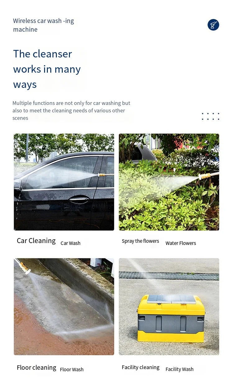 Wireless High Pressure Car Washing Machine with Lithium Battery Rechargeable Electric Car Washer Portable Water Gun Kit Cleaner
