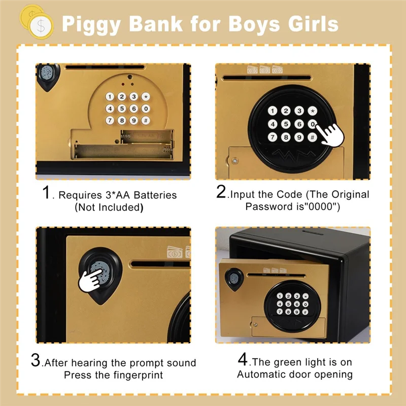 ABGI-Piggy Bank Money Box ,Electric Fingerprint Password Money Saving Box ,Coin Bank Money Safe Atm Machine Gift For Kids