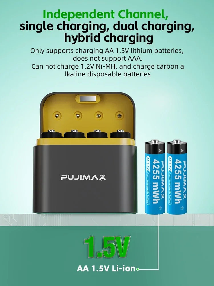 AA Smart Battery Charger 8 Slots for 1.5V AAA Rechargeable Lithium Ion Batteries Intelligent 1200 Times Recycle Fast USB Charger