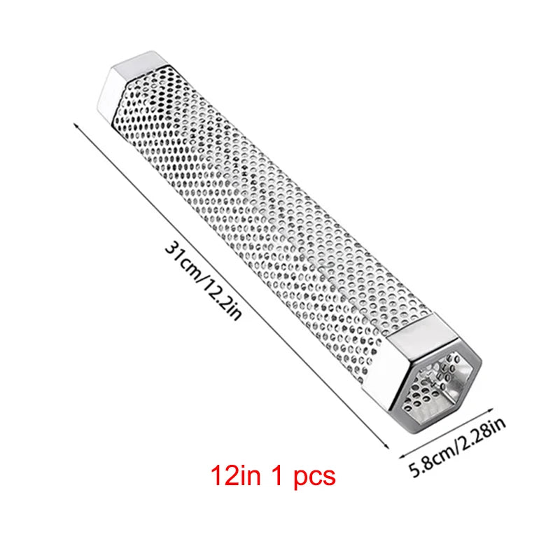 6/12 inch BBQ Stainless Steel Smoker Grill Tube Perforated Mesh Filter Gadget Pellet Smoking Generator Hexagon Spice Smoked Box