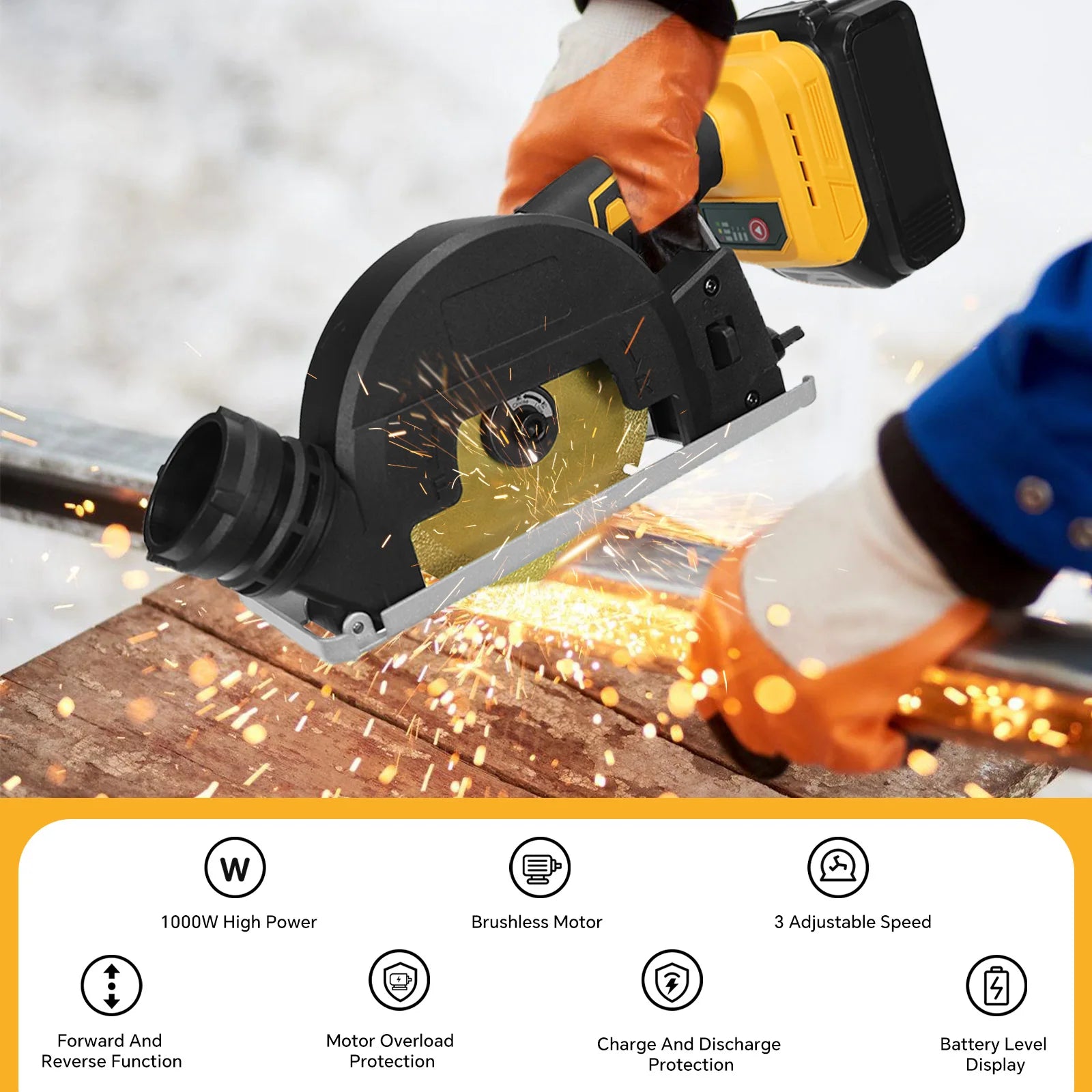 Cordless Circular Saw 12000RPM Brushless 3 Speed Angle Grinder Wood Plastic Metal Cutting for Dewalt 20V Battery (No Battery)