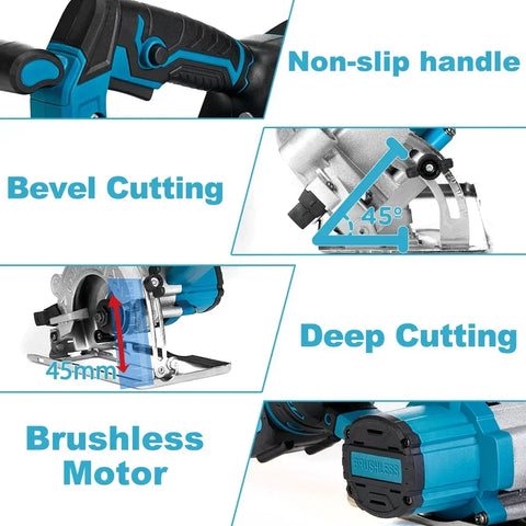 5 Inch 125MM Brushless Electric Circular Saw Hand Push Saw Multifunctional Woodworking Cuttiing Tool for Makita 18V Battery