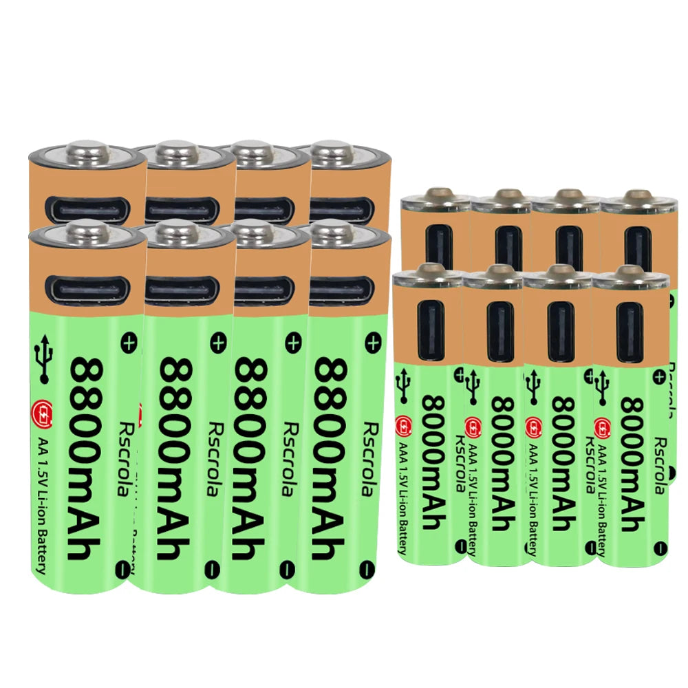 High-Capacity Type-C AA Battery and AAA Battery 1.5V Rechargeable Batteries for Mouse, Clock, Toys, Laptop, Toothbrushes, Shaver