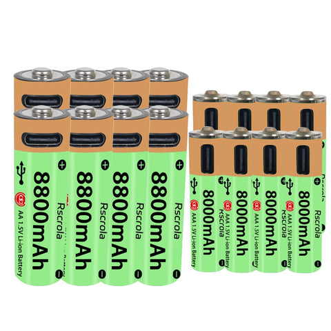 High-Capacity Type-C AA Battery and AAA Battery 1.5V Rechargeable Batteries for Mouse, Clock, Toys, Laptop, Toothbrushes, Shaver