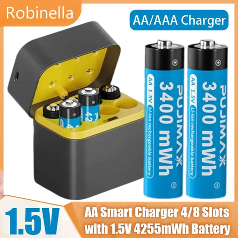 AA Smart Battery Charger 8 Slots for 1.5V AAA Rechargeable Lithium Ion Batteries Intelligent 1200 Times Recycle Fast USB Charger
