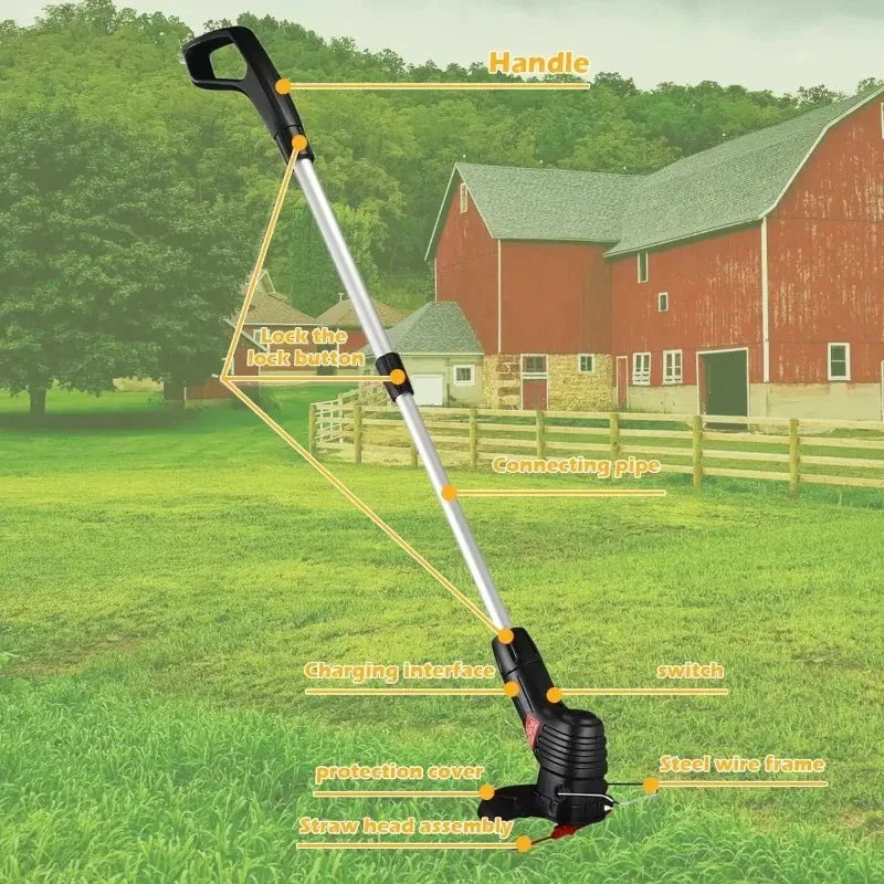 Cordless Electric Grass Trimmer Handheld Rechargeable Lawn Mower Garden Tool for Flower Beds Pruning Trimming Small Yard