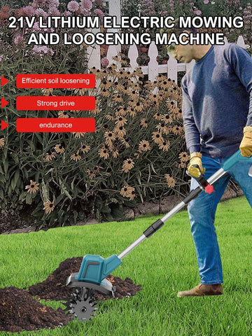 400W Electric Cultivator,21V Electric Tiller for Makita Battery,Electric Lawn Mower 4 Blades Cordless Grass Trimmer Garden Tools