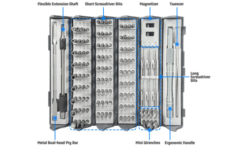 128 in 1 Electronics Precision Screwdriver Set Professional Magnetic Repair Tool with 122 Bits for Computer, PC, iPhone, Laptop