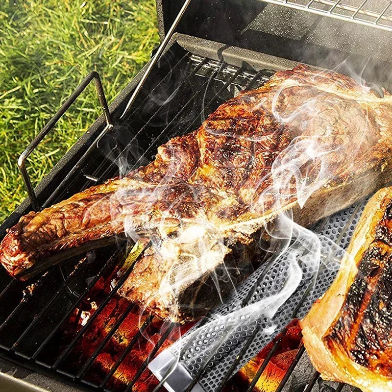 6/12 inch BBQ Stainless Steel Smoker Grill Tube Perforated Mesh Filter Gadget Pellet Smoking Generator Hexagon Spice Smoked Box