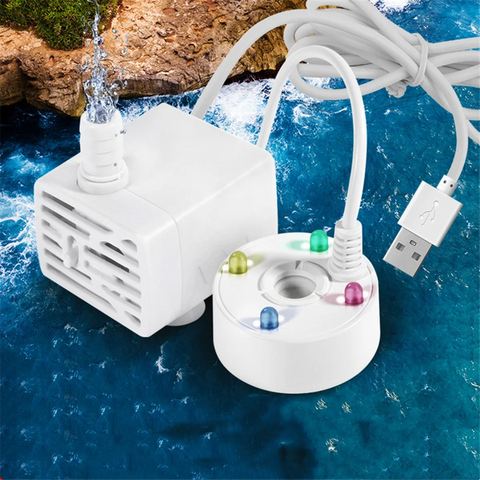 Practical USB 5V Water Pump Mist Maker LED Lights Mini Mister Fog Machine, Indoor Fountain Garden Pond Water Fogger Atomizer Whi