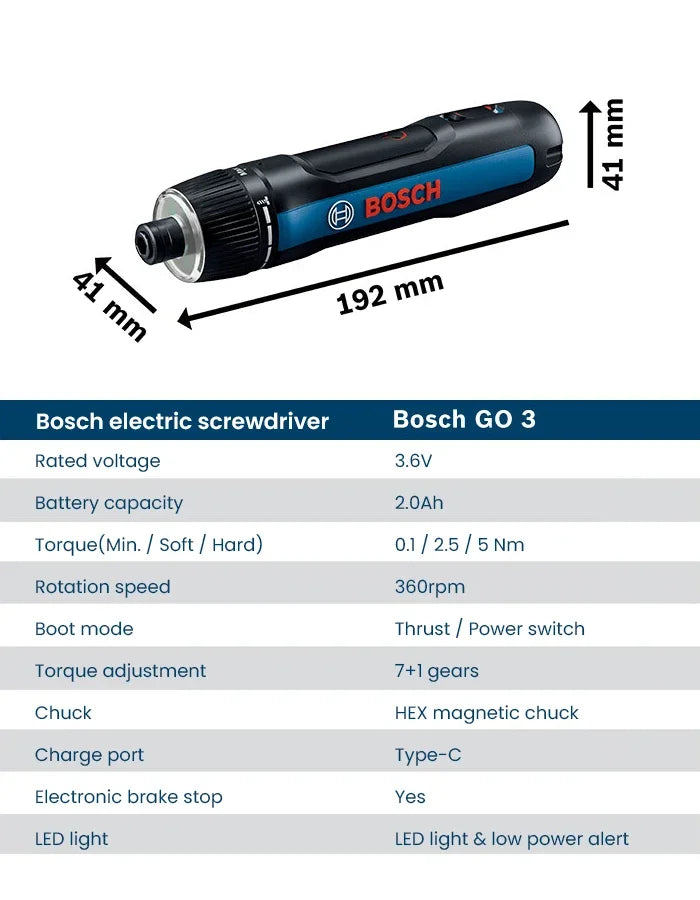 Bosch GO 3 Electric Screwdriver Set 3.6V 5Nm Cordless Mini Hand Drill Rechargeable Screw Driver Bosch Multi-Function Power Tool