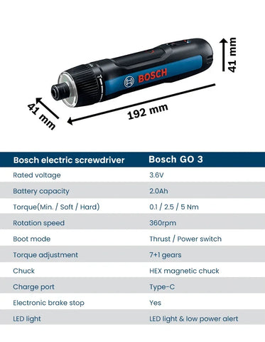 Bosch GO 3 Electric Screwdriver Set 3.6V 5Nm Cordless Mini Hand Drill Rechargeable Screw Driver Bosch Multi-Function Power Tool