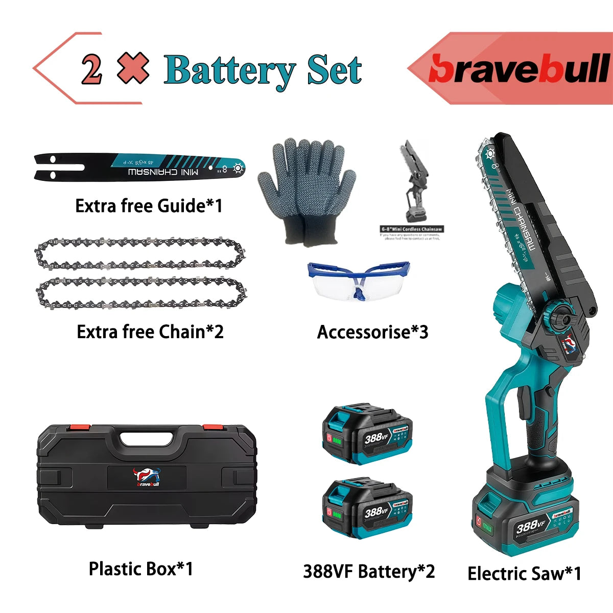 Newly 8 Inch Brushless Electric Saw W/ 2PCS Chains Cordless Woodworking Garden Pruning Chainsaw Set For Makita 18V Battery Pin