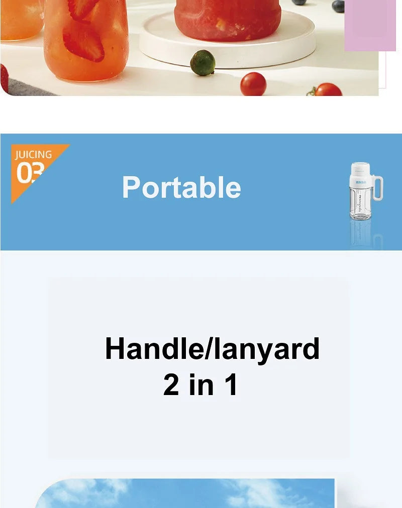 1000ml Wireless Juicer Blender Portable Drinking Cup Milkshake Mixer Juice Maker USB Rechargeable Home Juice Cup 1500mAh