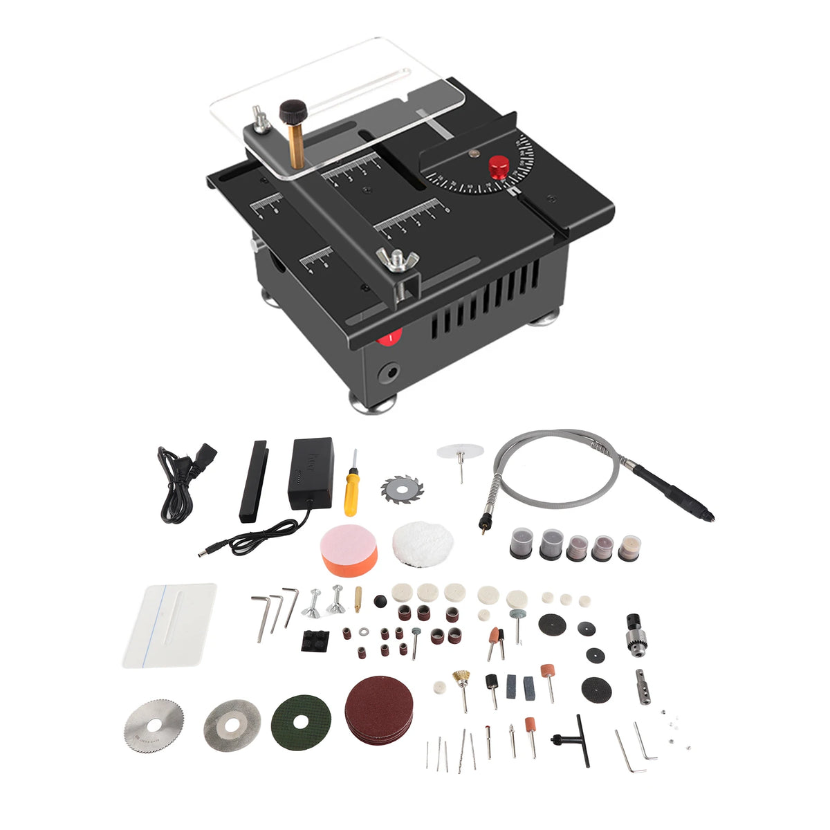 100 multi-functional table saw, mini desktop electric saw blade, adjustable speed and Angle, lifting blade, 16MM cutting depth