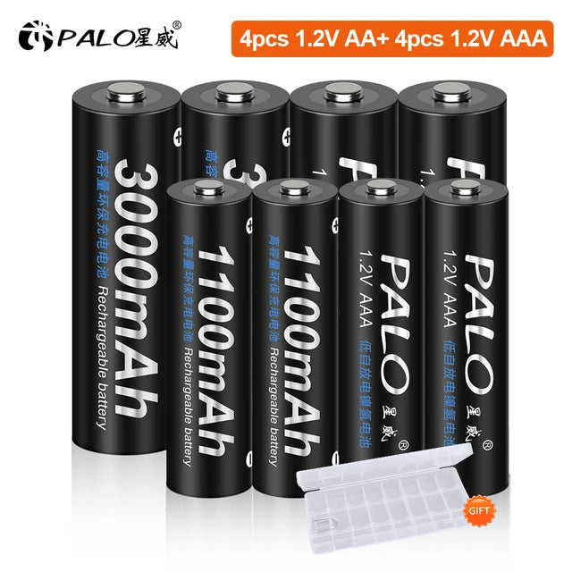 PALO AA and AAA Rechargeable Batteries 3000mAh NI-MH AA Battery LR6 1100mAh AAA LR3+LCD USB USB Charger for 1.2V AA AAA Battery