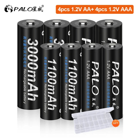 PALO AA and AAA Rechargeable Batteries 3000mAh NI-MH AA Battery LR6 1100mAh AAA LR3+LCD USB USB Charger for 1.2V AA AAA Battery